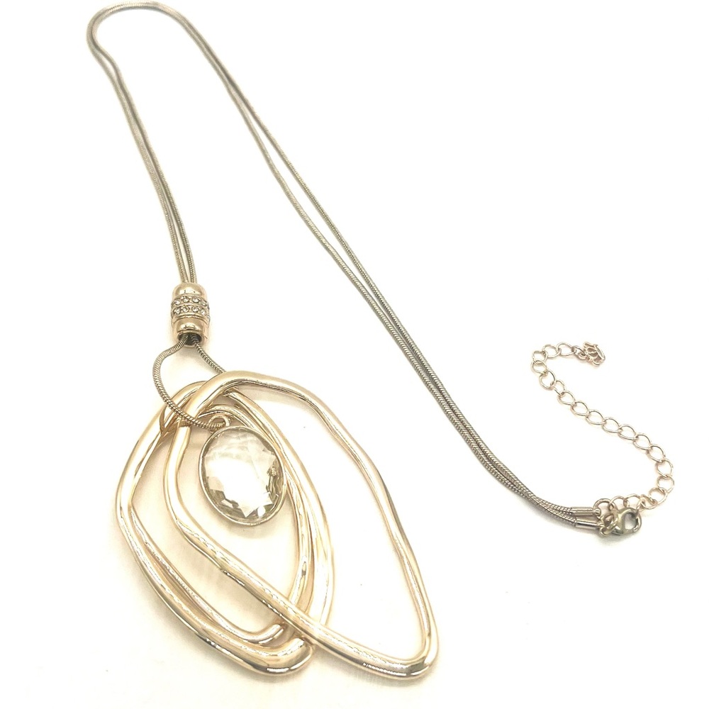 NWT 30” Premier Designs Gold Geometric Shapes Glass Pendant Necklace-Rare